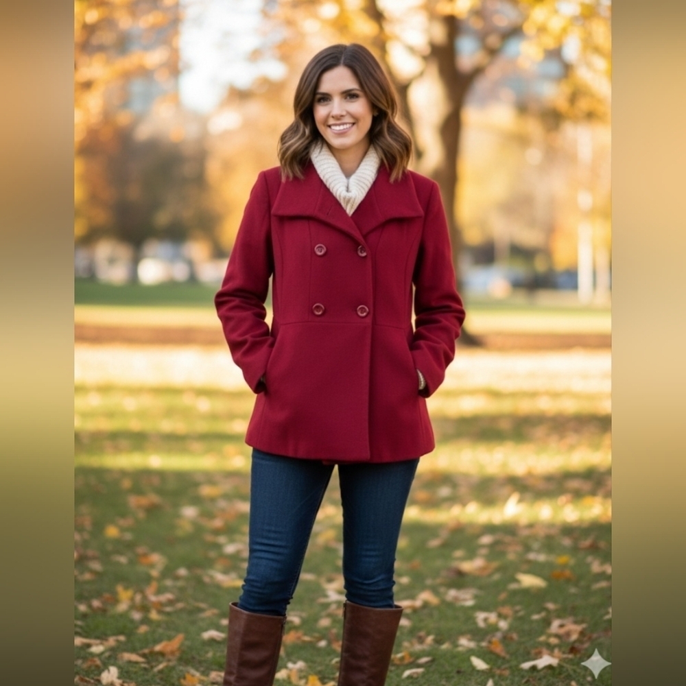 Forever 21 Women's Rich Red Pea Coat